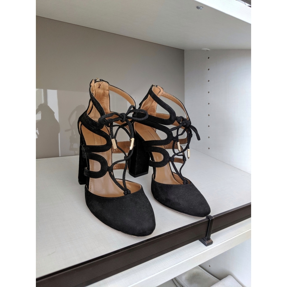 AQUAZZURA Black suede lace-up block heels 36.5 / 6